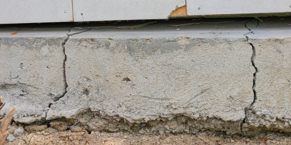 Cracked foundation of an old home.