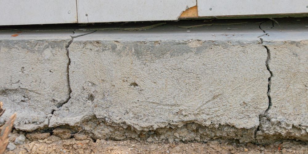 Cracked foundation of an old home.